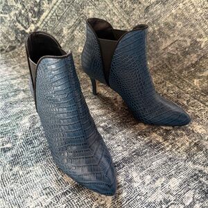 WHBM Blue Crocodile-Embossed Ankle Boots